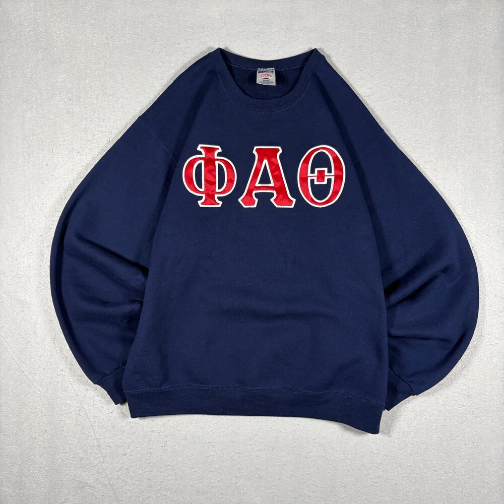 Vintage 90s Jerzees Phi Alpha Omega Greek Letter Navy Blue Crewneck Sweatshirt M